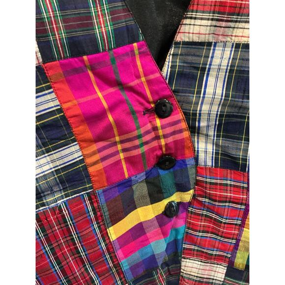 Vintage The Limited Womens Silk Patchwork Vest Size Medium Plaid Y2K Grunge Prep - Picture 6 of 6
